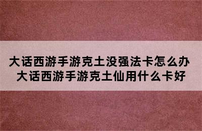 大话西游手游克土没强法卡怎么办 大话西游手游克土仙用什么卡好